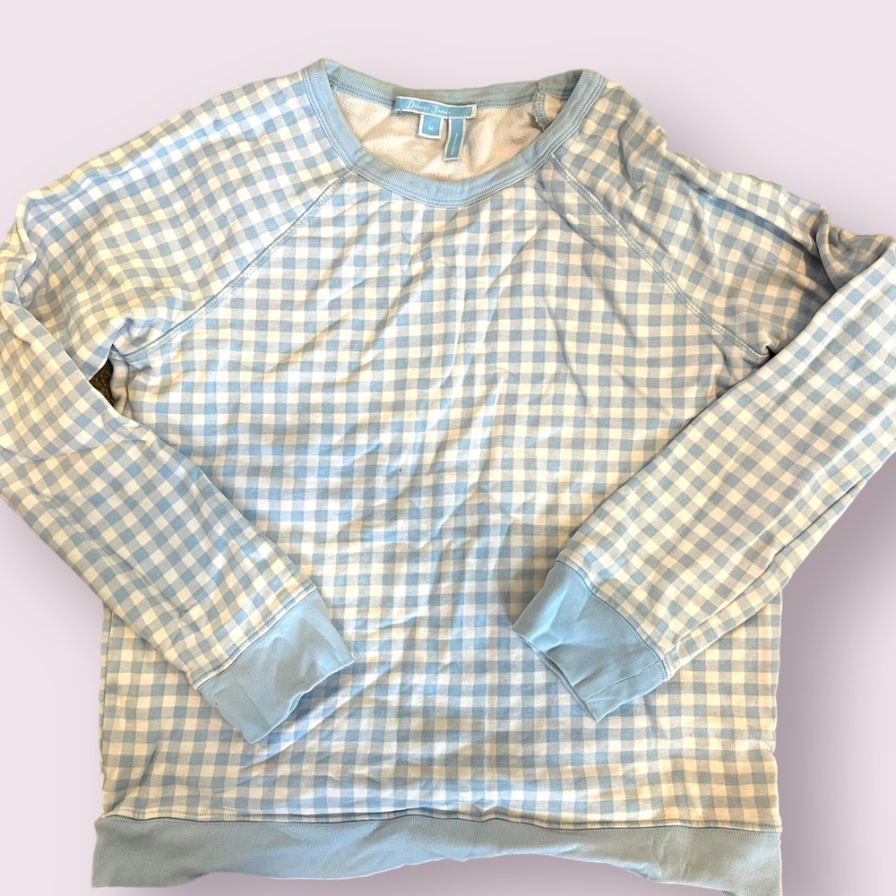 EUC Draper James Gingham Plaid Light Blue Size M sweatshirt